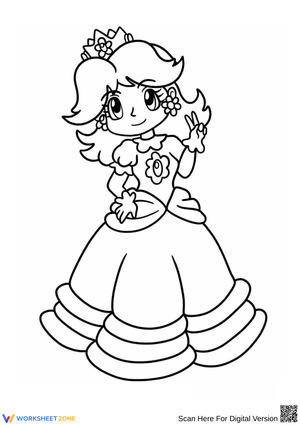 Princess Daisy Peace Sign Coloring Page