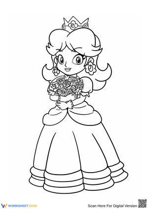 Princess Daisy Holding a Flower Bouquet Coloring Page