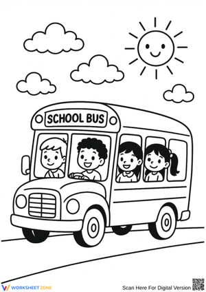 Happy Kids on a School Bus Coloring Page