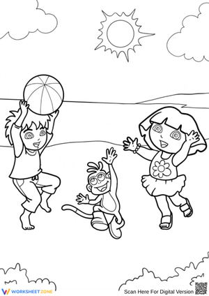 Beach Day Fun with Dora Coloring Page