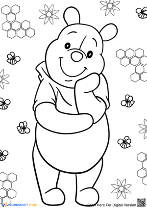 Pooh Bear Honey Bee Garden Coloring Page
