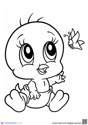 Baby Tweety and Butterfly Coloring Page