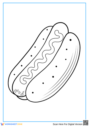 Simple Hot Dog Coloring Page with Sesame Seed Bun