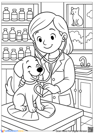 Friendly Veterinarian Coloring Page for Kids