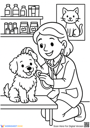 Gentle Veterinarian Coloring Page for Kids