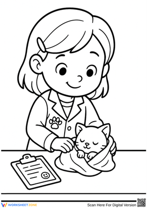 Kind Veterinarian Coloring Page for Kids