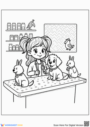 Animal Clinic Veterinarian Coloring Page for Kids