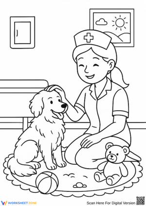 Gentle Nurse Vet Coloring Page for Kids