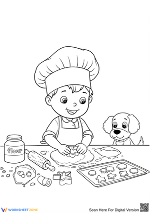 Adorable Cooking Coloring Page for Kids with Puppy