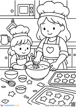 Mother and Daughter Baking Cookies Coloring Page