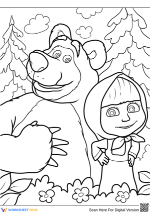 Forest Friends Masha and the Bear Coloring Page
