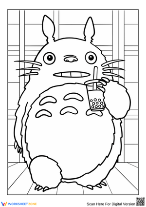 Totoro Drinking Bubble Tea Coloring Page