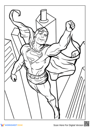Superman Soaring Over the City Coloring Page