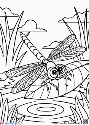 Cute Cartoon Dragonfly Coloring Page for Kids