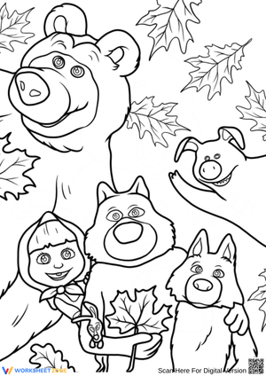 Masha and the Bear Fall Friends Coloring Page