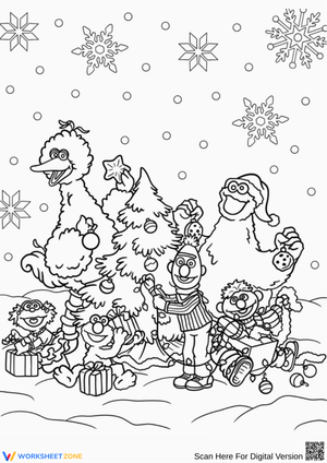 Sesame Street Holiday Tree Decorating Coloring Page