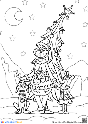 Grinch and Friends Under the Christmas Tree Coloring Page