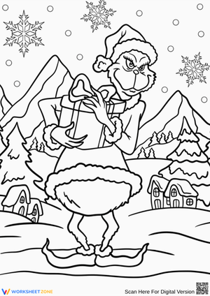Sneaky Grinch with Gift Coloring Page