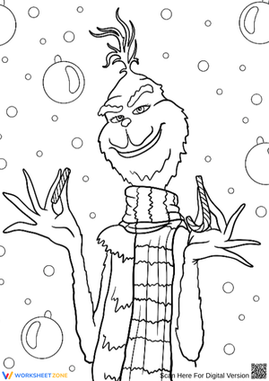 Grinning Grinch in Snow Scarf Coloring Page