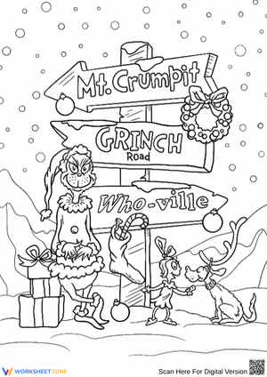 Grinch Holiday Signpost Coloring Page