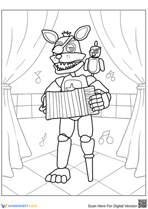 Foxy Coloring Page – Funtime Foxy Playing Accordion on Stage