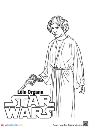 Classic Princess Leia Coloring Page with Blaster – Star Wars