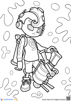 Octoling with Heavy Splatling – Splatoon Coloring Page