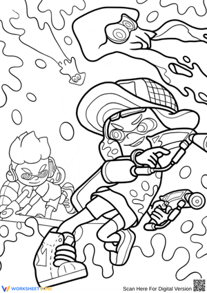 Splatoon Coloring Page – Dual Wielding Inkling with Squid Companion