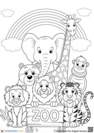 Group of Zoo Animals Coloring Page
