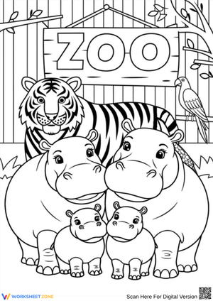 Hippo Family at the Zoo Coloring Page