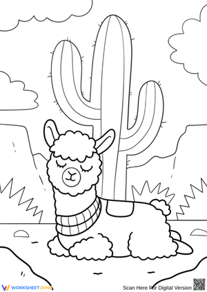 Peaceful Llama Resting in Desert – Relaxing Llama Coloring Page