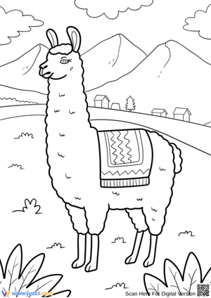 Andes Mountain Llama – Scenic Llama Coloring Page