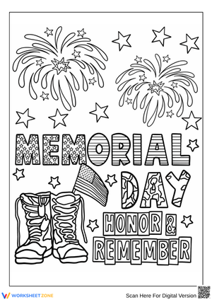 Memorial Day Coloring Page with Patriotic Symbols