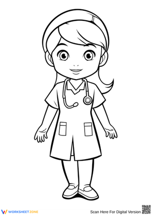 Cute Young Nurse with Stethoscope – Nurse Coloring Page