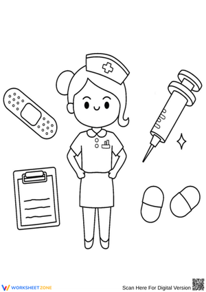 Cartoon Nurse with Medical Tools – Nurse Coloring Page