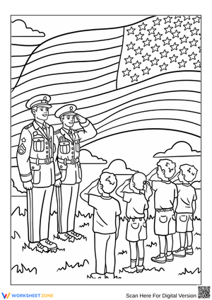Kids Saluting Soldiers Memorial Day Coloring Page
