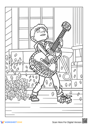 Coco-Inspired Guitar Boy Coloring Page