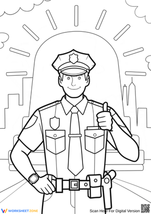 Smiling Police Officer with Thumbs Up – Police Coloring Page