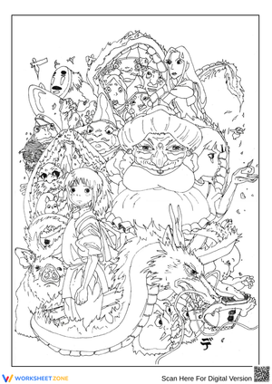Spirited Away Coloring Page: Full Cast Collage