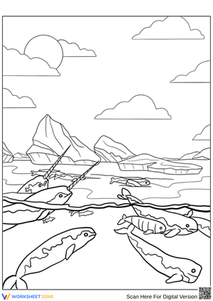 Arctic Narwhals in Iceberg Waters Coloring Page