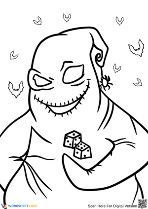 Oogie Boogie with Dice and Spider – Spooky Coloring Page