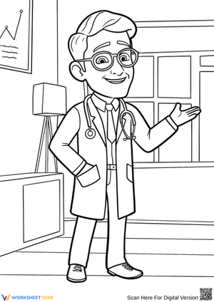 Cartoon Doctor Coloring Page – Friendly Clinic Scene
