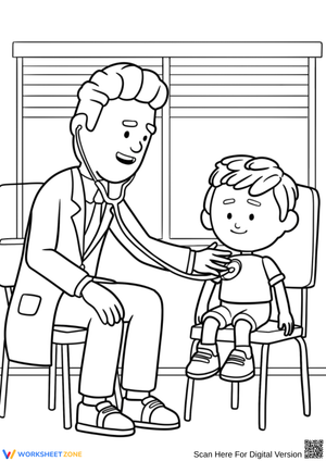 Doctor and Patient Visit Coloring Page for Kids