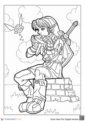 Link Playing the Ocarina Coloring Page – Legend of Zelda