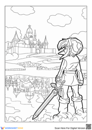 Link Facing Hyrule Castle Coloring Page – Reflection Scene