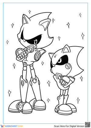 Double Metal Sonic Coloring Page – Dynamic Robotic Duo