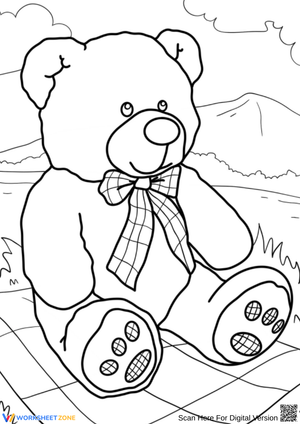Picnic Day Teddy Bear Coloring Page with Nature Scenery