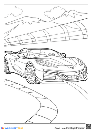 Corvette Race Car Coloring Page on Mountain Track