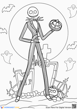 Jack Skellington and Pumpkin – Halloween Night Coloring Page