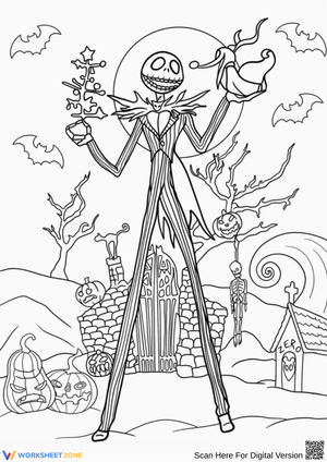 Jack Skellington Holding Gifts – Nightmare Before Christmas Coloring Page